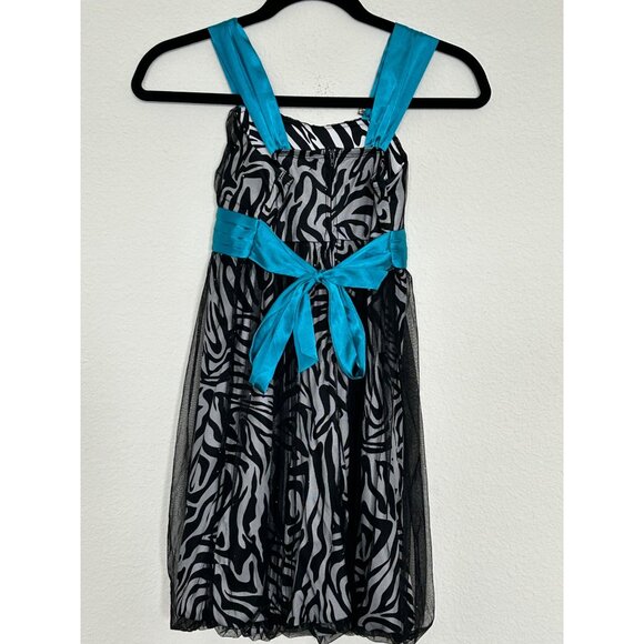 Girls Zebra Print Formal Dress With Blue Sash & Rhinestone Accents size 10 - Picture 4 of 7